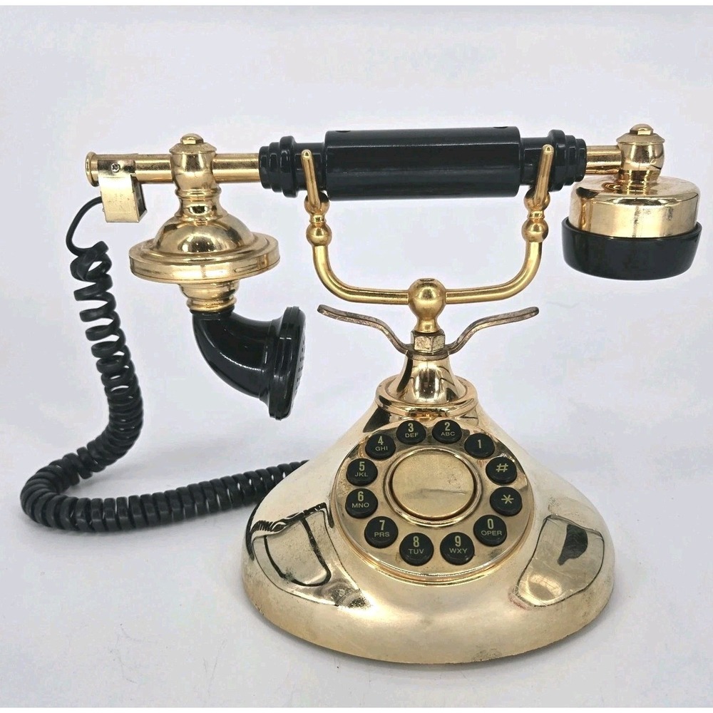 Vintage TeleConcepts Regal French Gold Black Push Button Desk Telephone 517542
